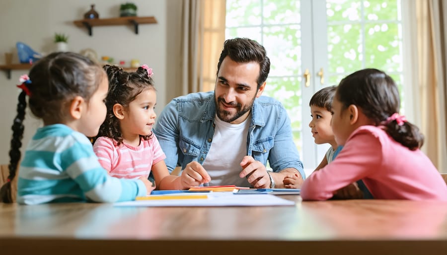 A family engaging in a conversation about health and habits around a dining table